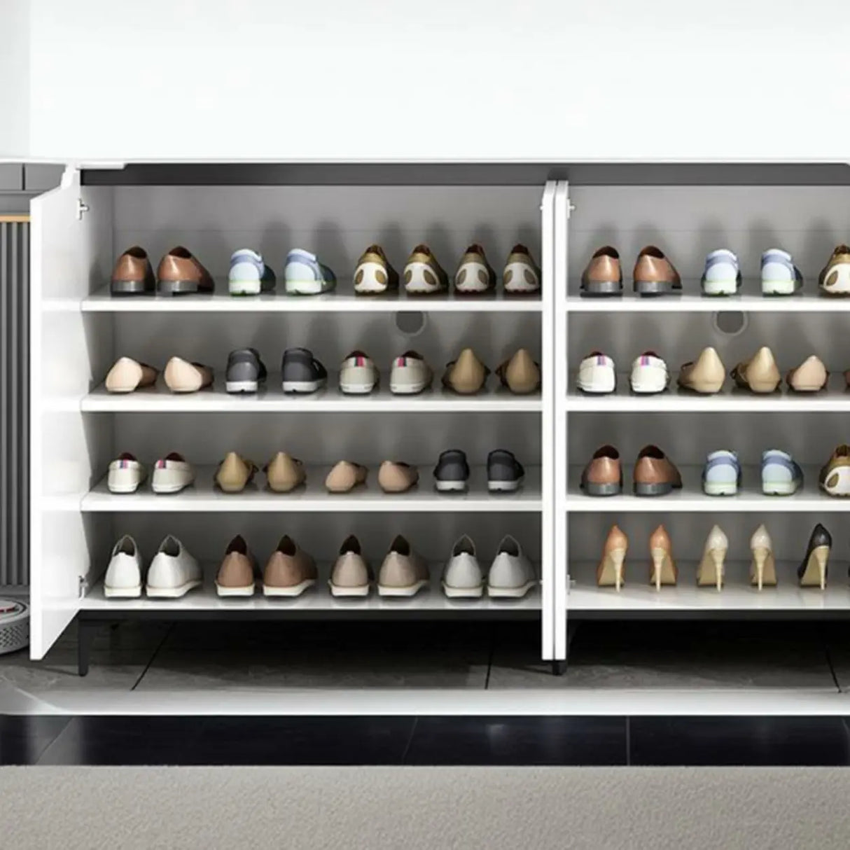 Sleek MDF Hallway White Adjustable Shoe Storage Cabinet Image - 10