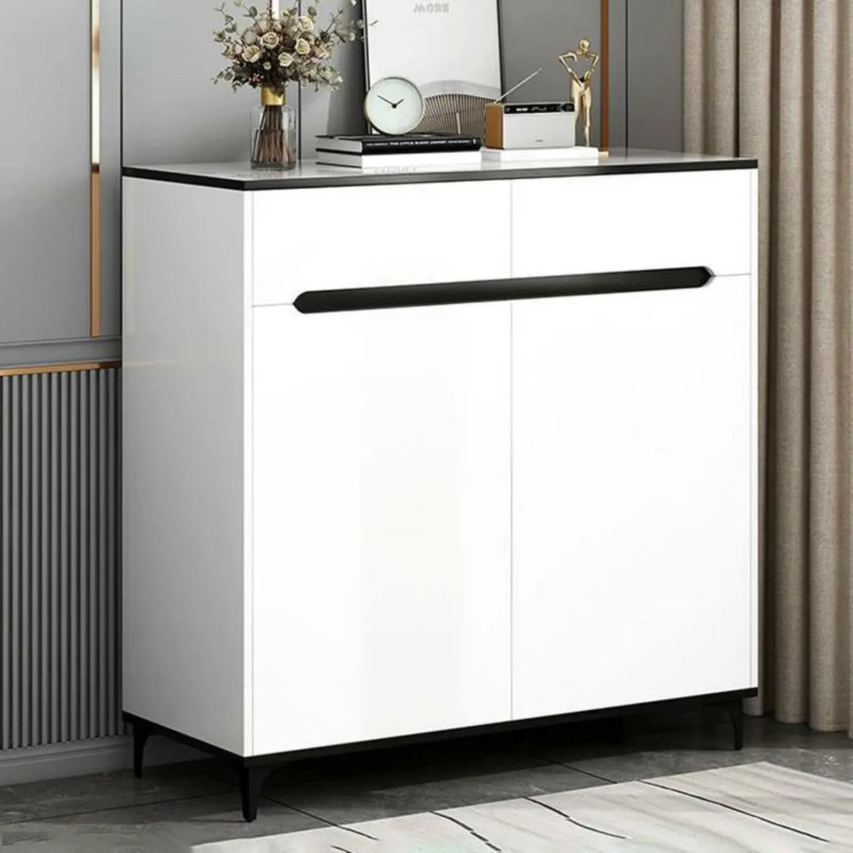 Sleek MDF Hallway White Adjustable Shoe Storage Cabinet Image - 14