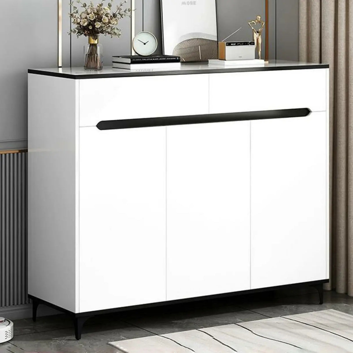 Sleek MDF Hallway White Adjustable Shoe Storage Cabinet Image - 15