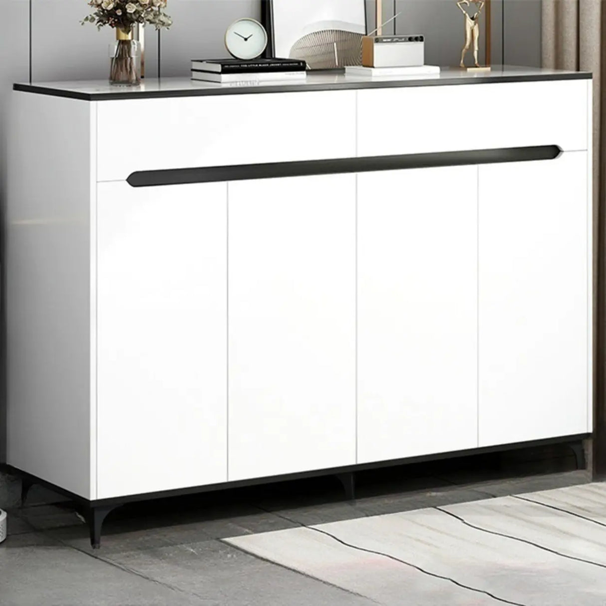 Sleek MDF Hallway White Adjustable Shoe Storage Cabinet Image - 16