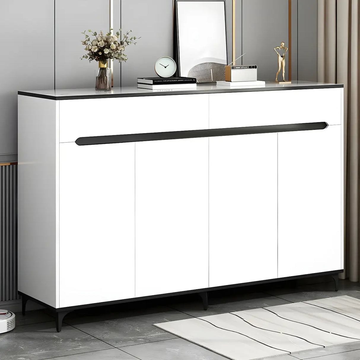 Sleek MDF Hallway White Adjustable Shoe Storage Cabinet Image - 2