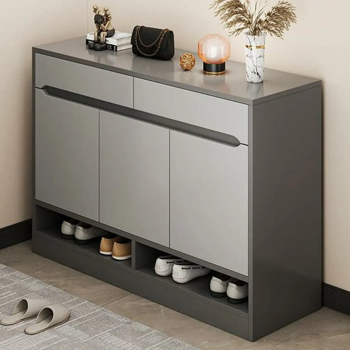 Sleek MDF Hallway White Adjustable Shoe Storage Cabinet Image - 3