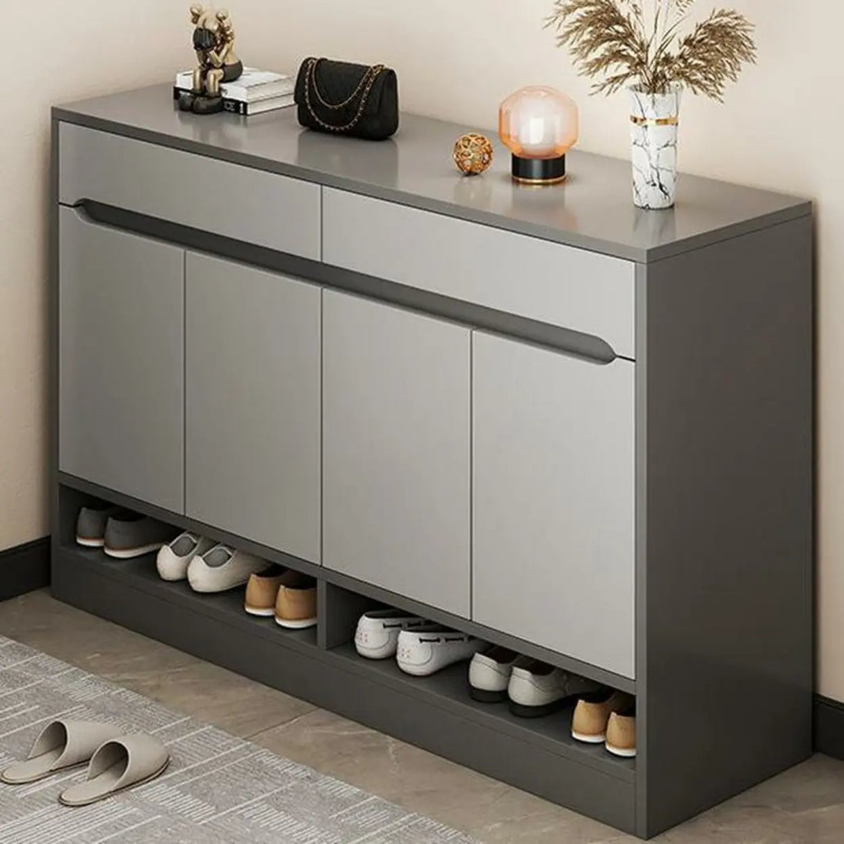 Sleek MDF Hallway White Adjustable Shoe Storage Cabinet Image - 4