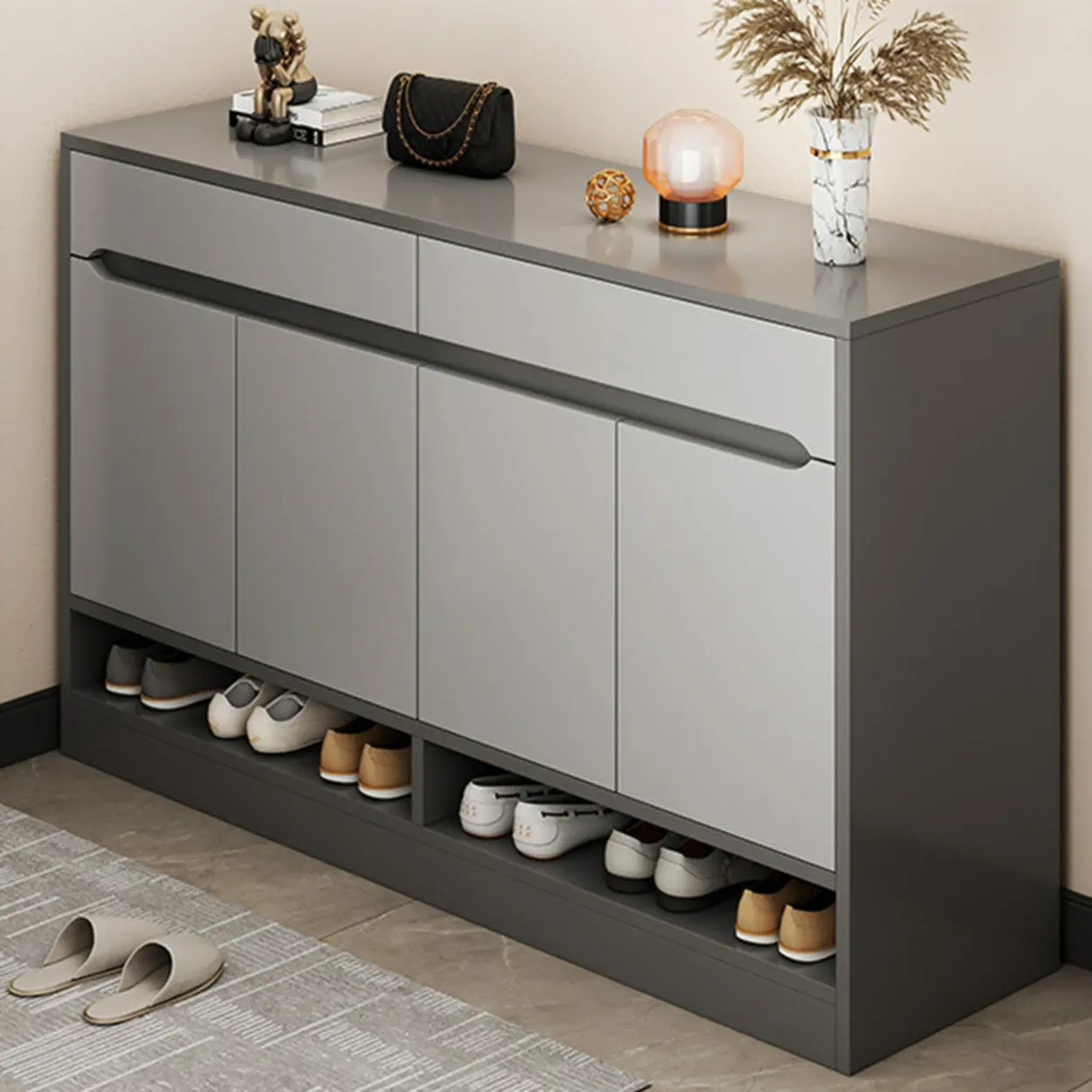 Sleek MDF Hallway White Adjustable Shoe Storage Cabinet Image - 5