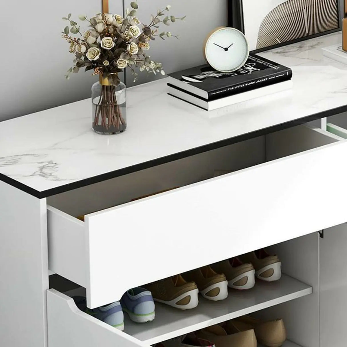 Sleek MDF Hallway White Adjustable Shoe Storage Cabinet Image - 9