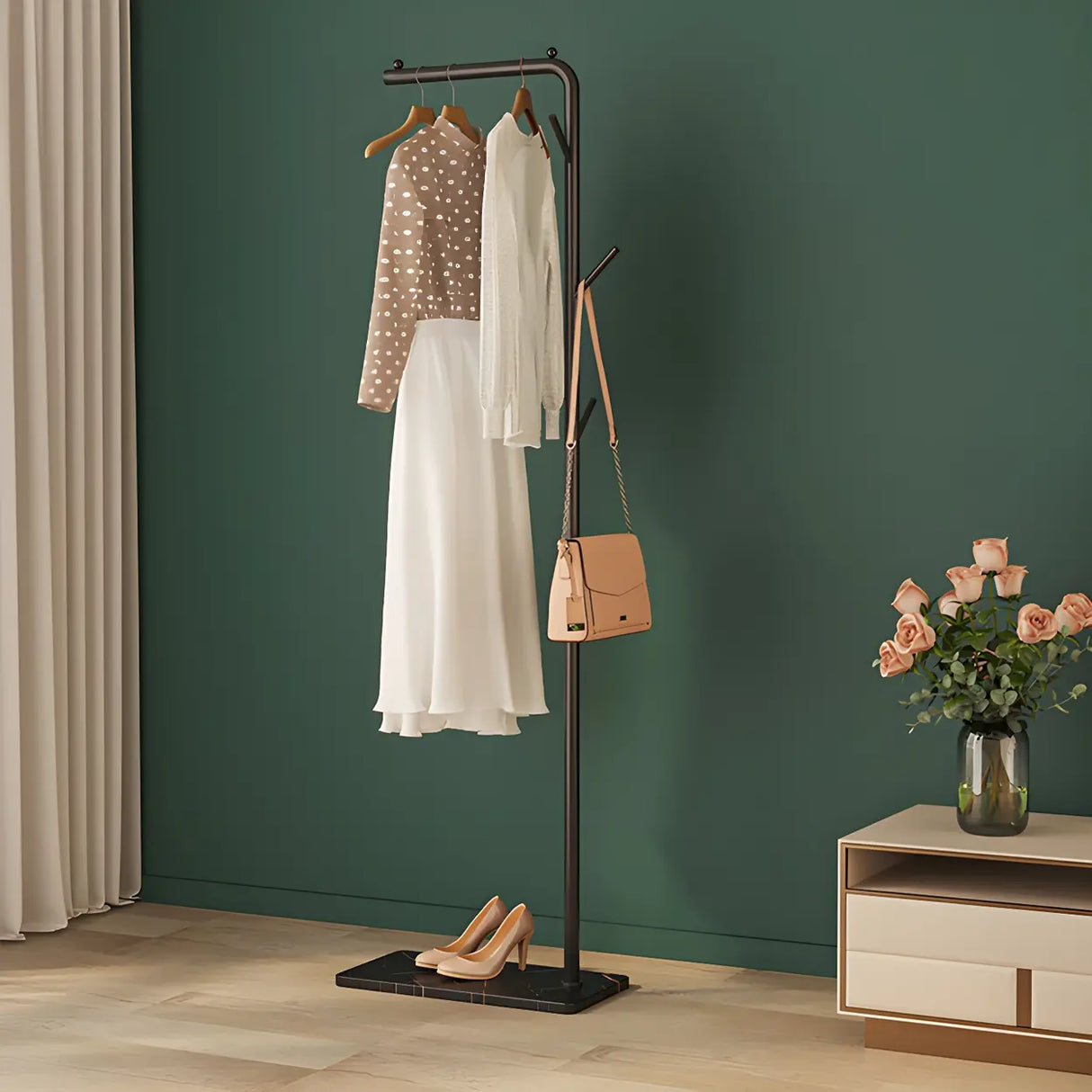 Sleek Metal Black Tall Freestanding Coat Rack with Hooks Image - 1