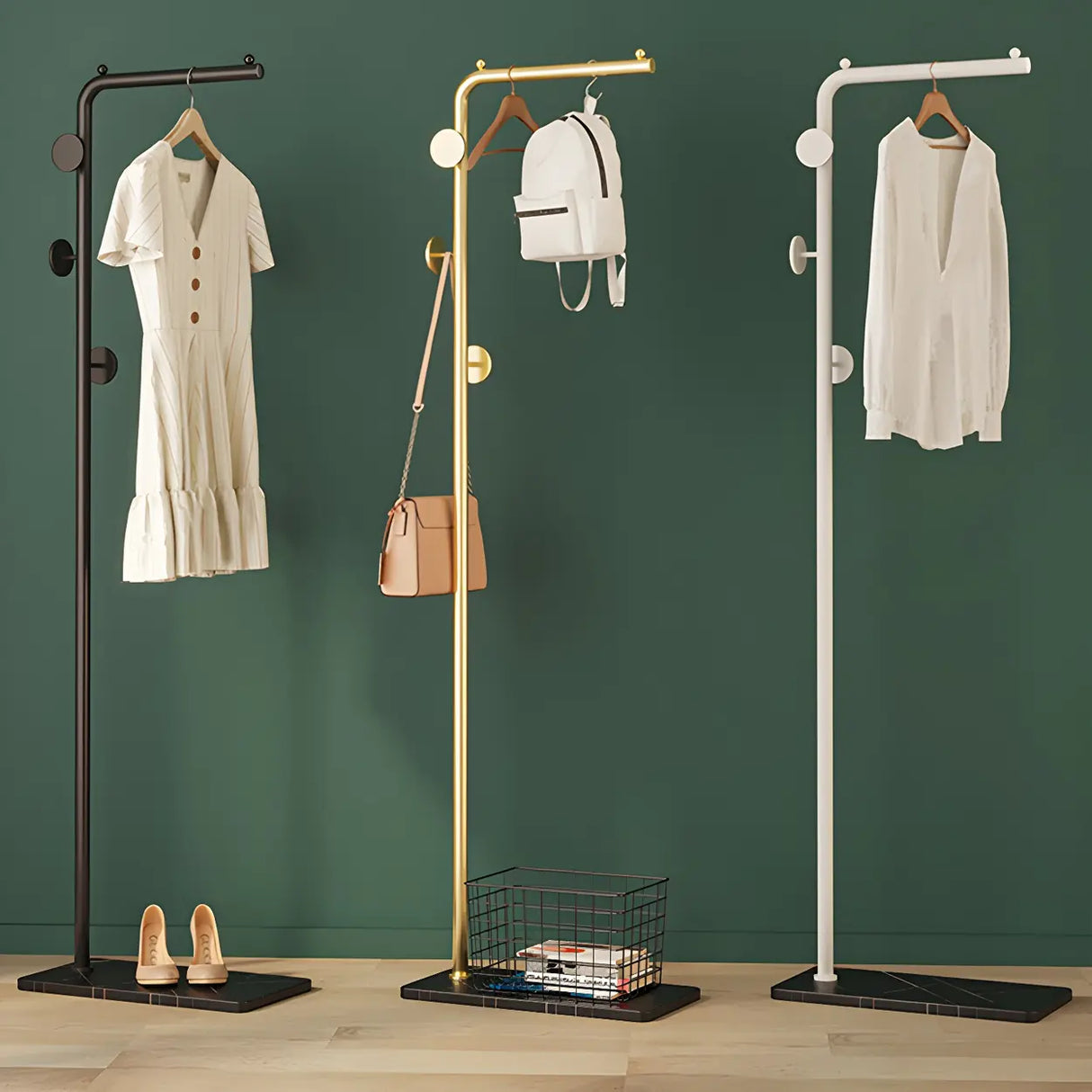 Sleek Metal Black Tall Freestanding Coat Rack with Hooks Image - 21