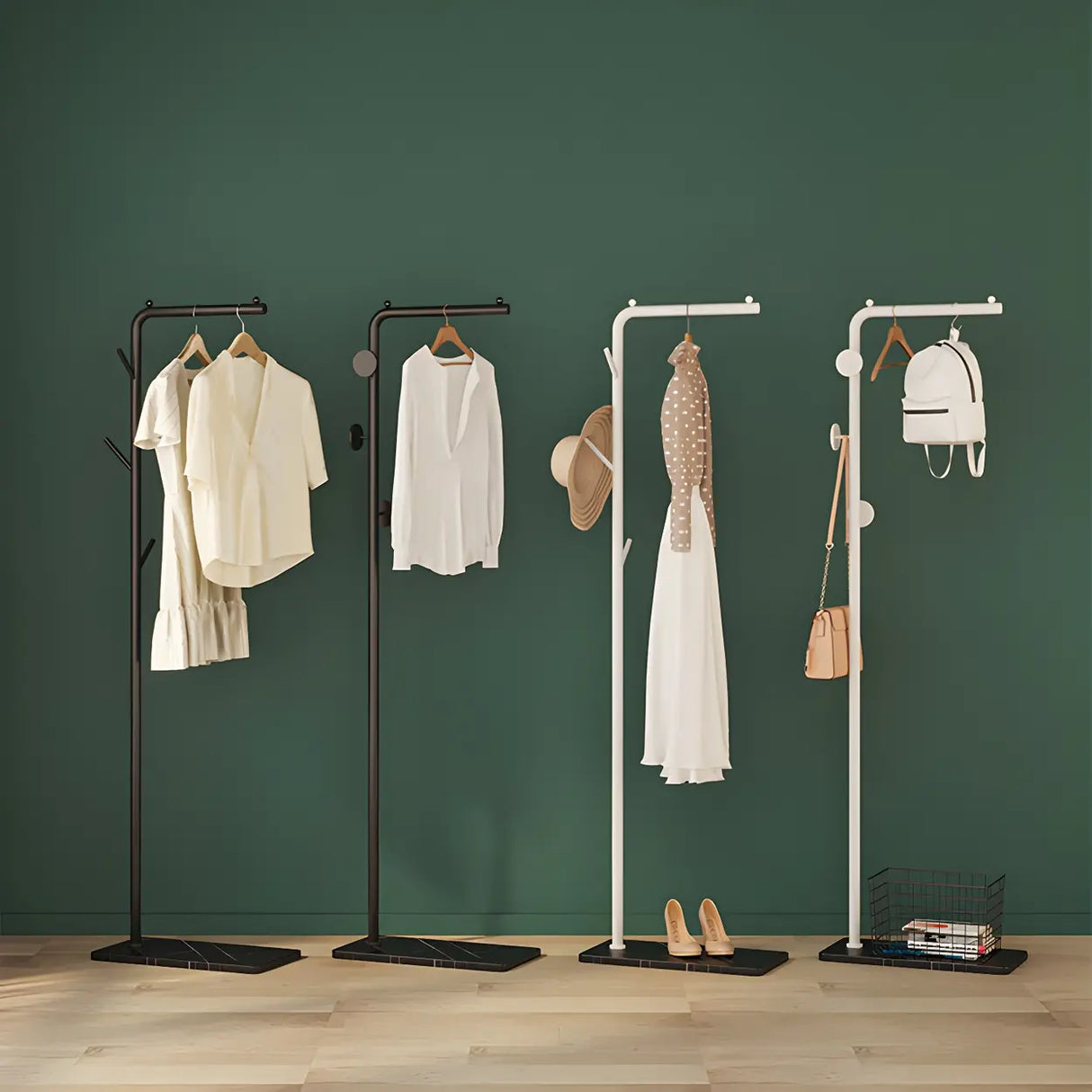 Sleek Metal Black Tall Freestanding Coat Rack with Hooks Image - 24