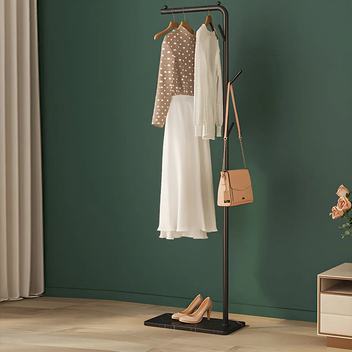 Sleek Metal Black Tall Freestanding Coat Rack with Hooks Image - 25