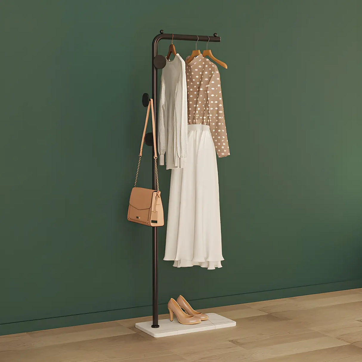 Sleek Metal Black Tall Freestanding Coat Rack with Hooks Image - 5