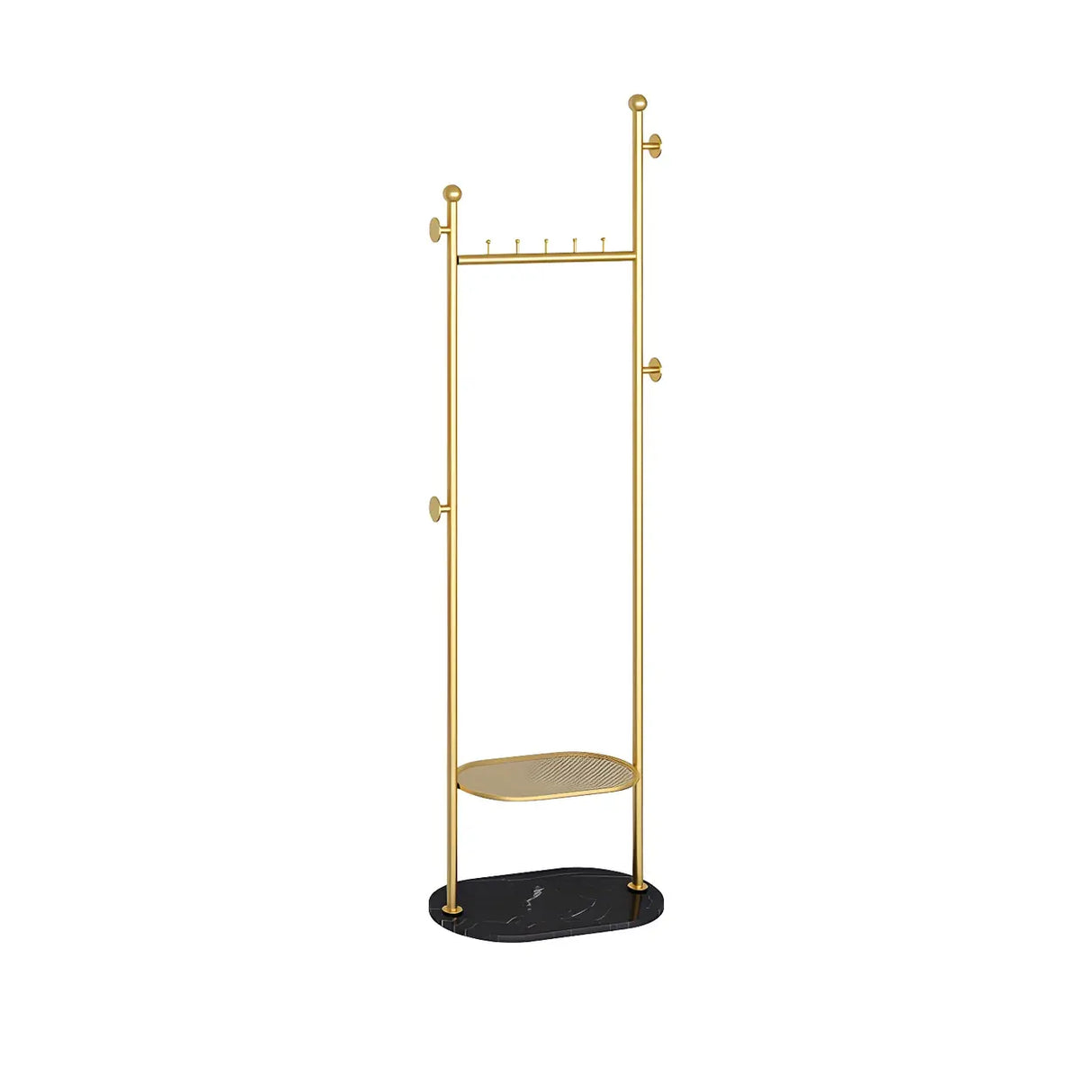 Sleek Metal Gold-White Tall Organizer Coat Rack with Shelf Image - 12