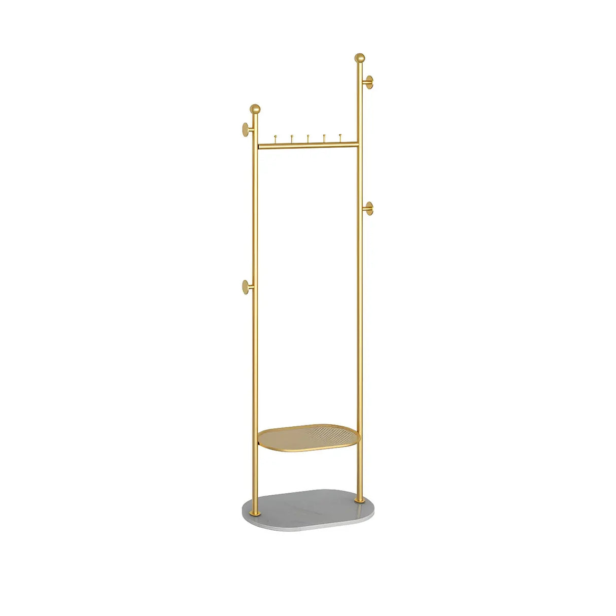 Sleek Metal Gold-White Tall Organizer Coat Rack with Shelf Image - 13
