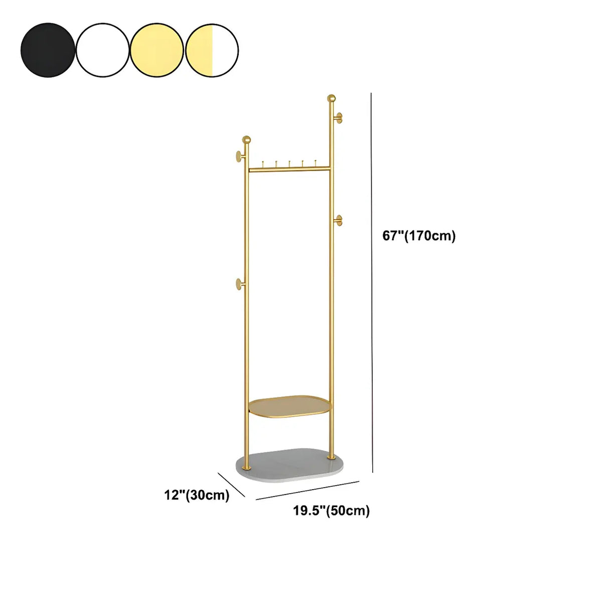 Sleek Metal Gold-White Tall Organizer Coat Rack with Shelf Image - 19