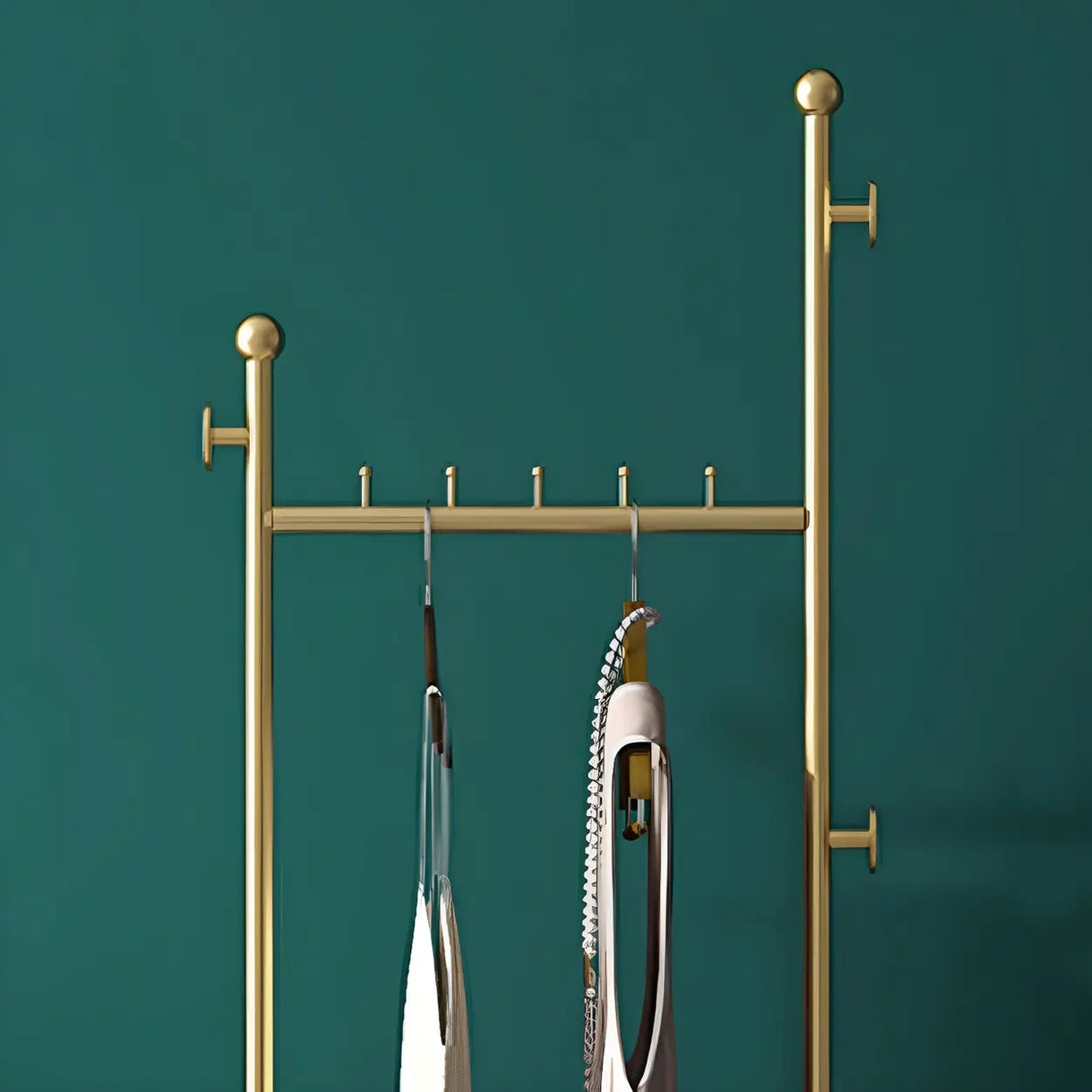 Sleek Metal Gold-White Tall Organizer Coat Rack with Shelf Image - 8