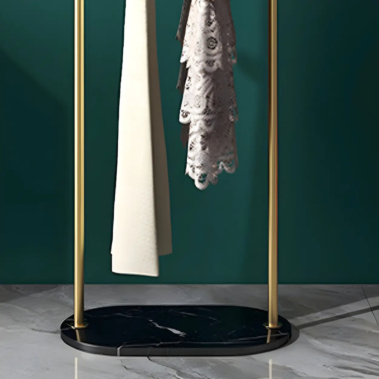 Sleek Metal Gold-White Tall Organizer Coat Rack with Shelf Image - 10