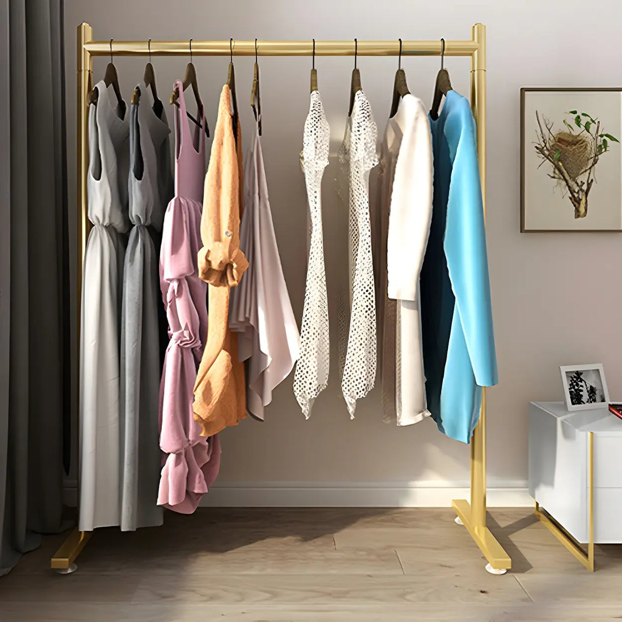 Sleek Modern Metal Gold Freestanding Bedroom Coat Rack Image - 1