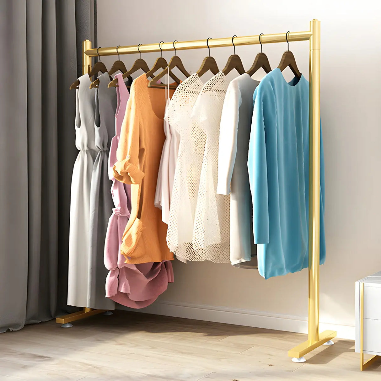 Sleek Modern Metal Gold Freestanding Bedroom Coat Rack Image - 2