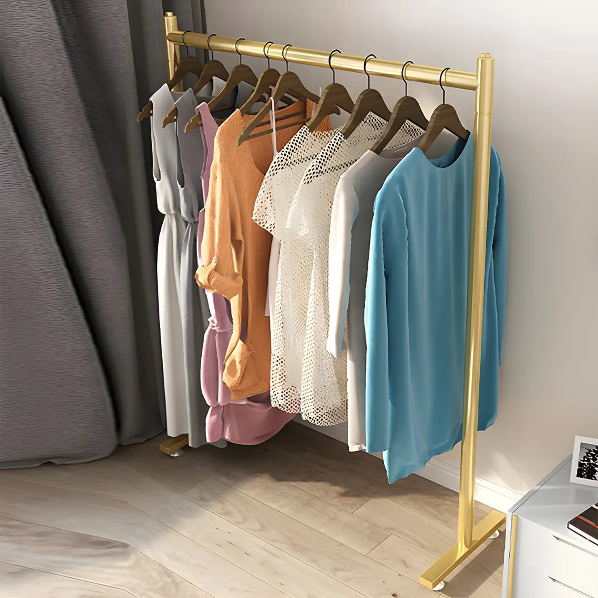 Sleek Modern Metal Gold Freestanding Bedroom Coat Rack Image - 3