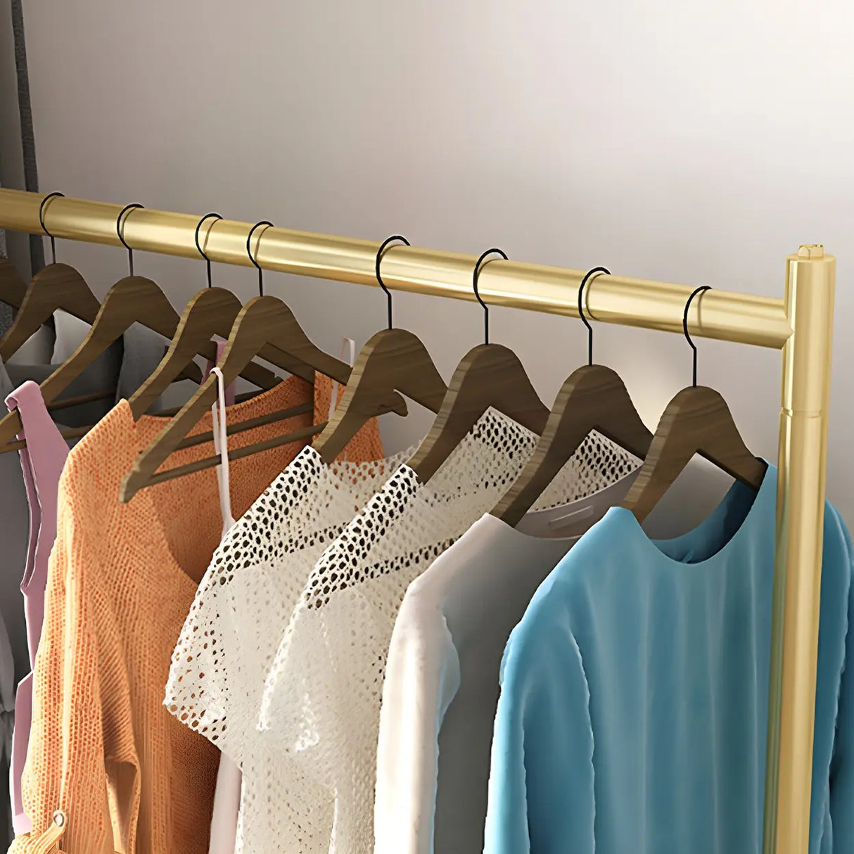 Sleek Modern Metal Gold Freestanding Bedroom Coat Rack Image - 7