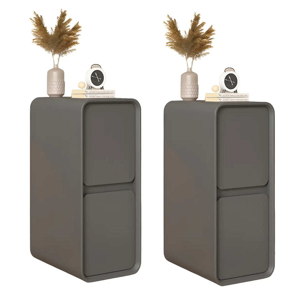 Sleek Rectangular Faux Leather Beige Storage Nightstand Image - 10