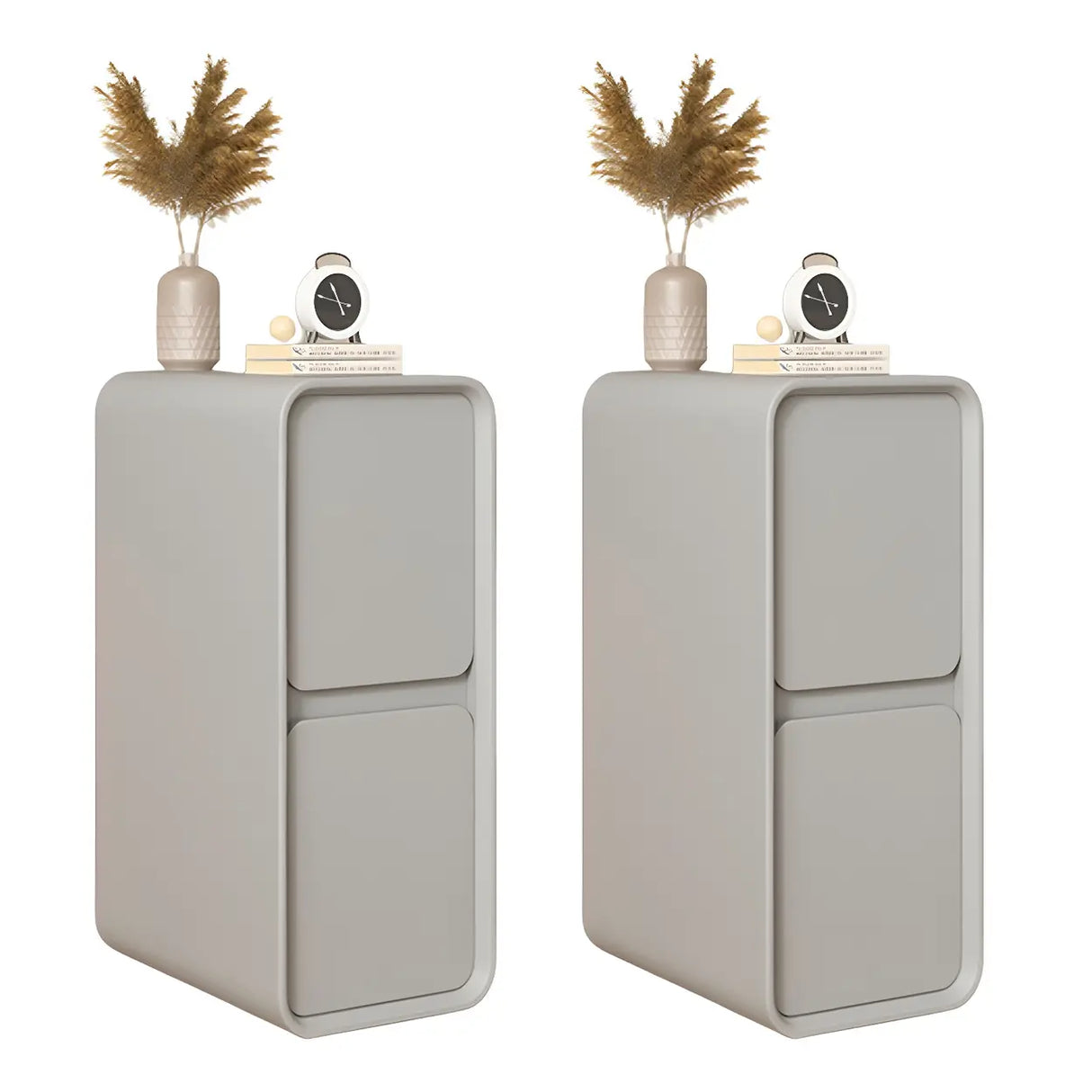 Sleek Rectangular Faux Leather Beige Storage Nightstand Image - 11