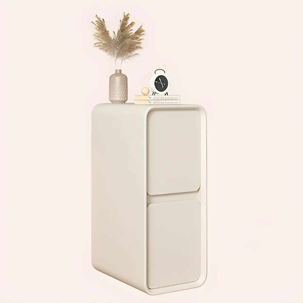 Sleek Rectangular Faux Leather Beige Storage Nightstand Image - 12