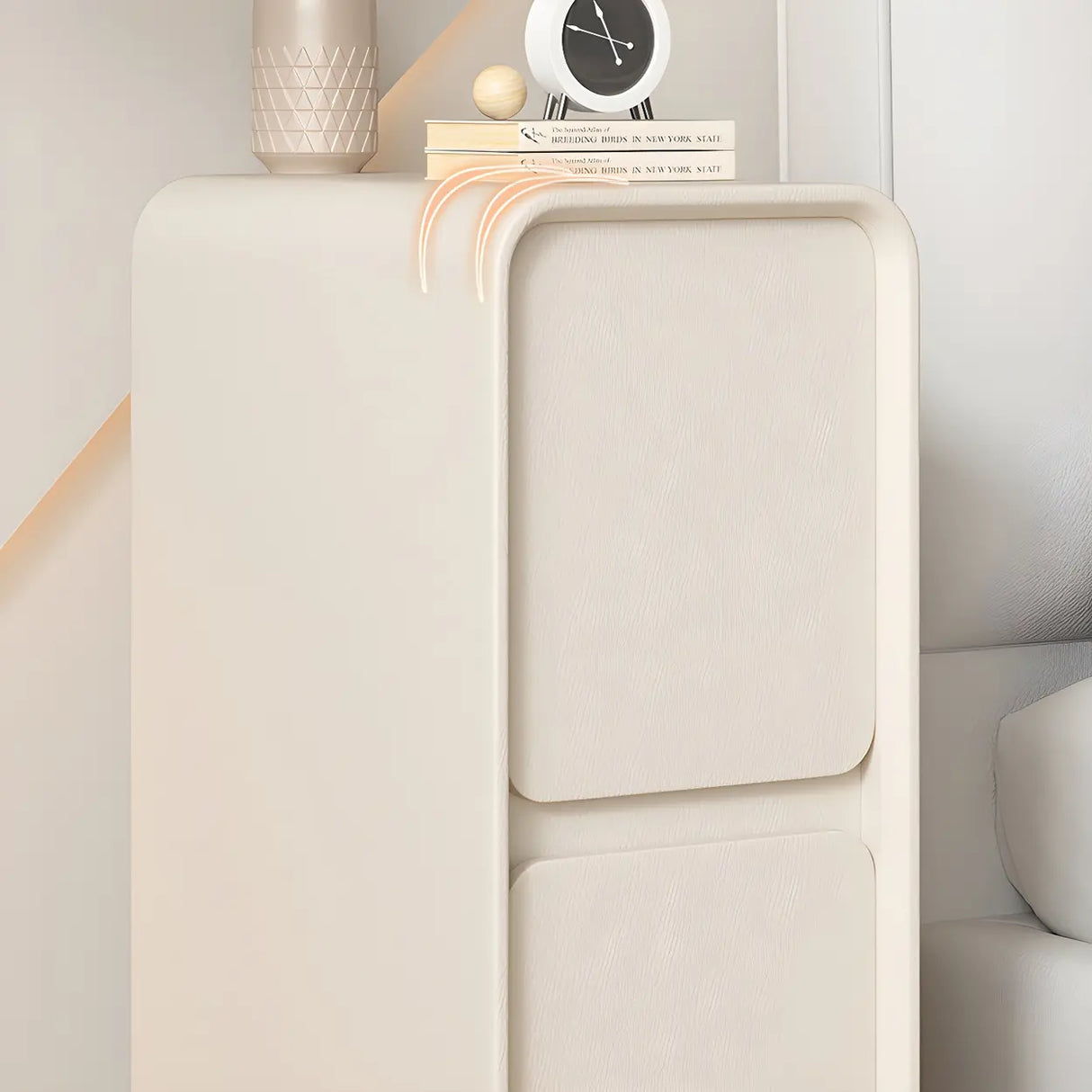 Sleek Rectangular Faux Leather Beige Storage Nightstand Image - 13