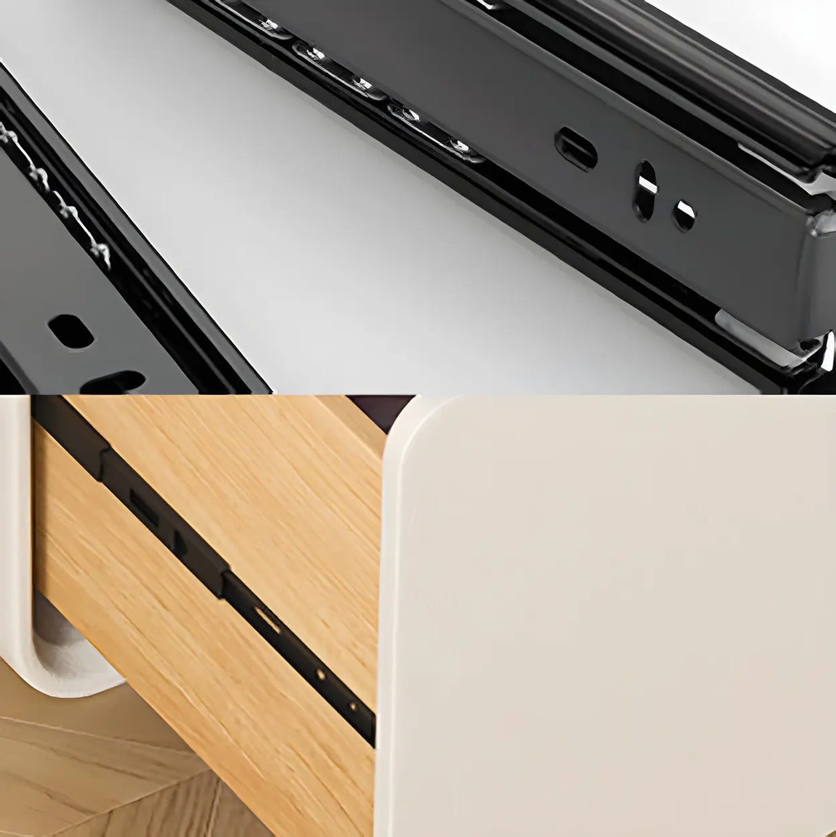 Sleek Rectangular Faux Leather Beige Storage Nightstand Image - 15