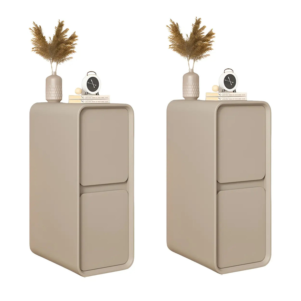 Sleek Rectangular Faux Leather Beige Storage Nightstand Image - 3