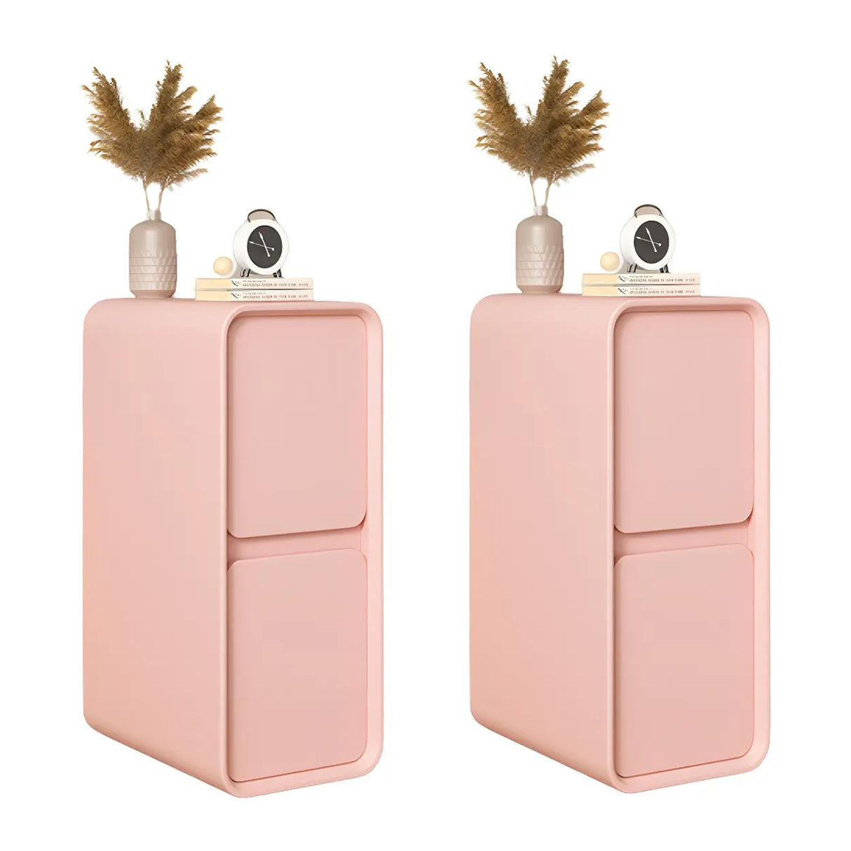 Sleek Rectangular Faux Leather Beige Storage Nightstand Image - 5