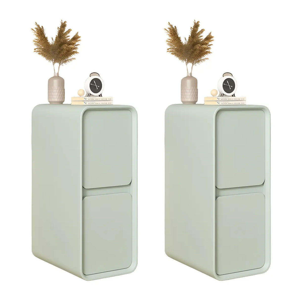 Sleek Rectangular Faux Leather Beige Storage Nightstand Image - 8