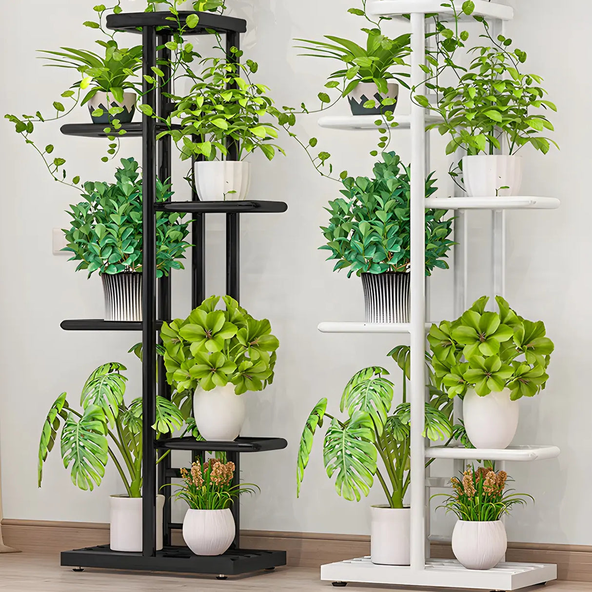 Sleek Stain-Resistant Metal White Multi-Tier Plant Stand Image - 1