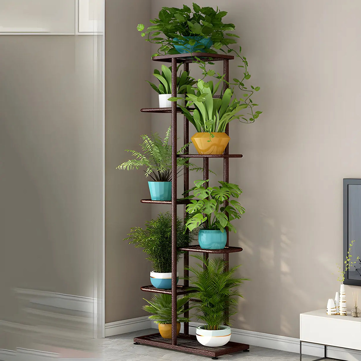 Sleek Stain-Resistant Metal White Multi-Tier Plant Stand Image - 10