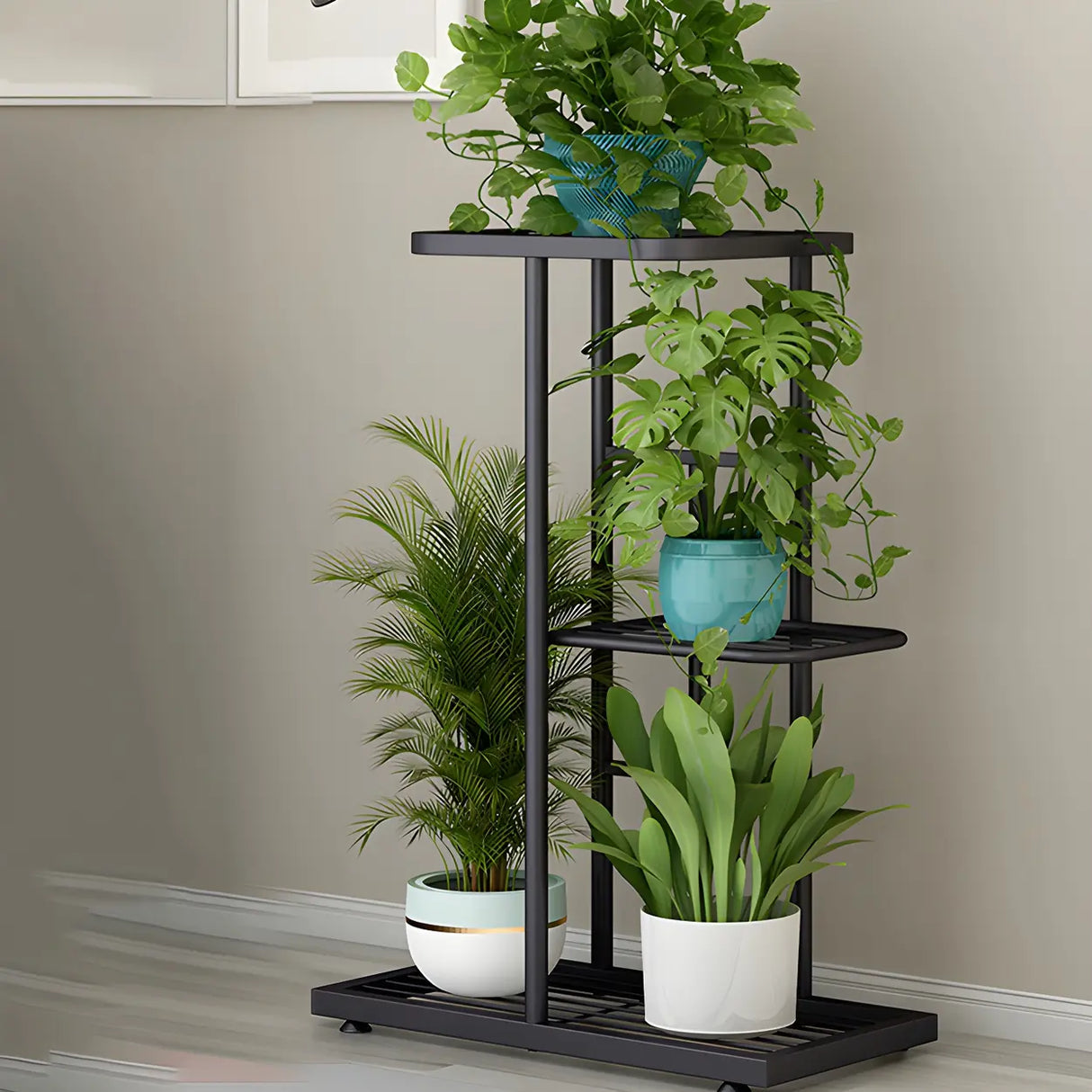 Sleek Stain-Resistant Metal White Multi-Tier Plant Stand Image - 12