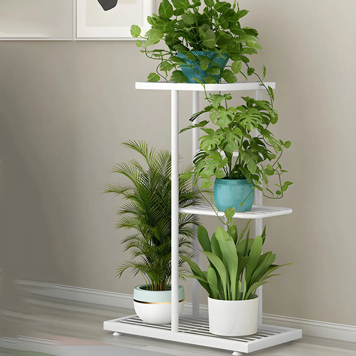 Sleek Stain-Resistant Metal White Multi-Tier Plant Stand Image - 14