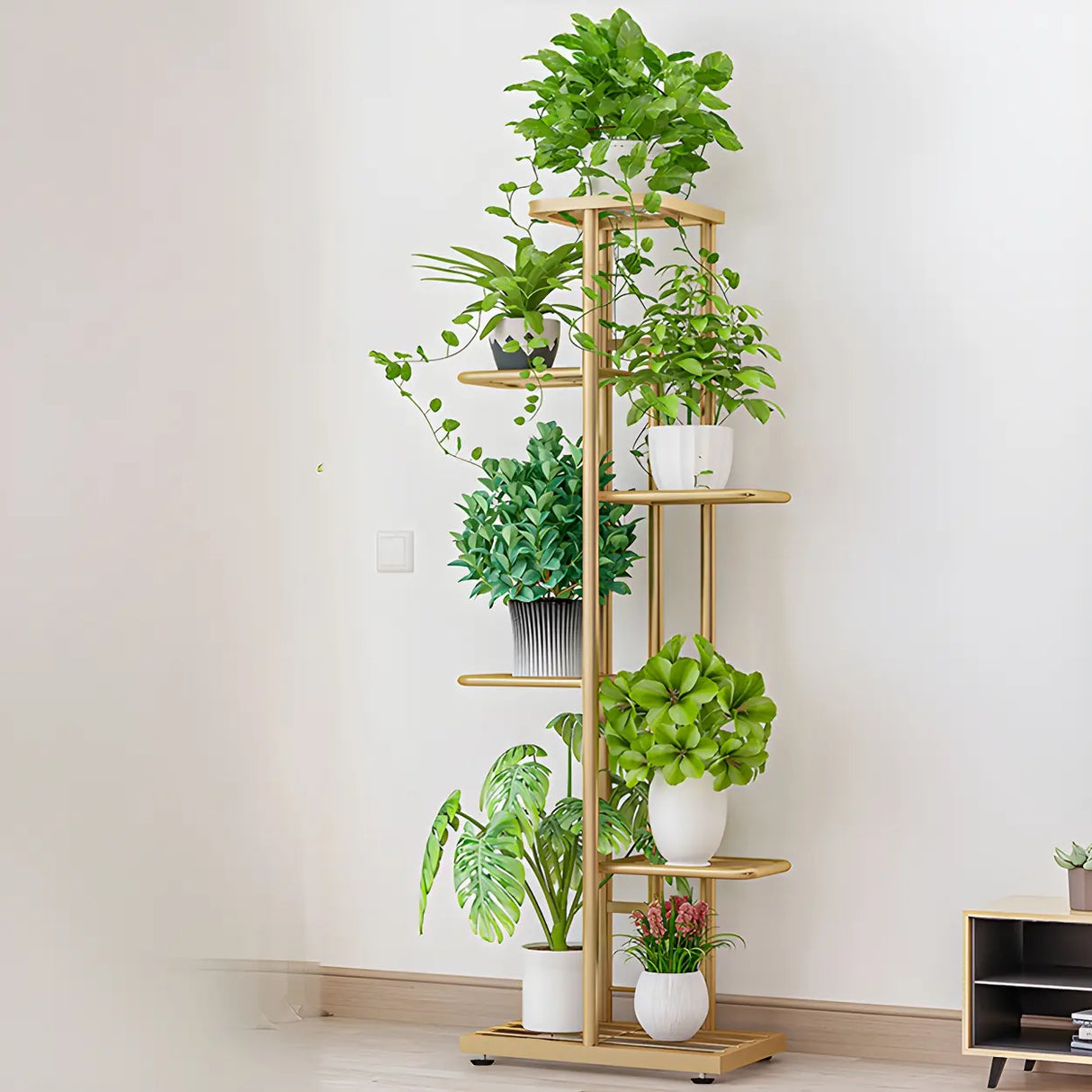 Sleek Stain-Resistant Metal White Multi-Tier Plant Stand Image - 16