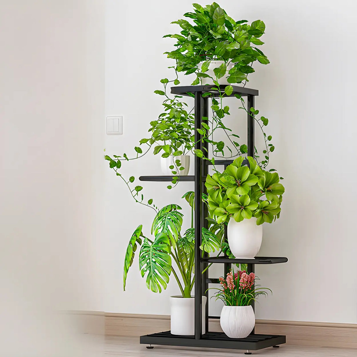 Sleek Stain-Resistant Metal White Multi-Tier Plant Stand Image - 17