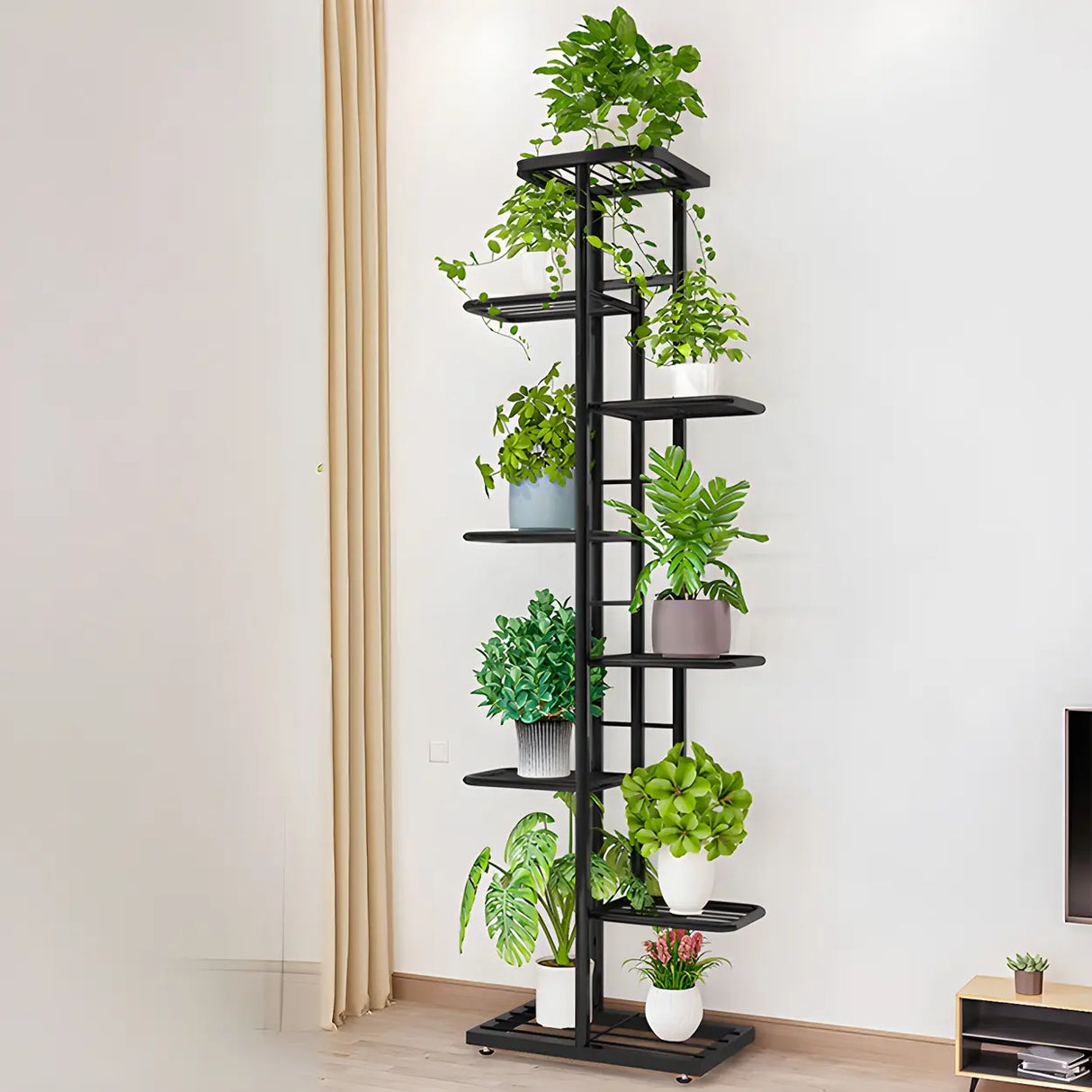 Sleek Stain-Resistant Metal White Multi-Tier Plant Stand Image - 18