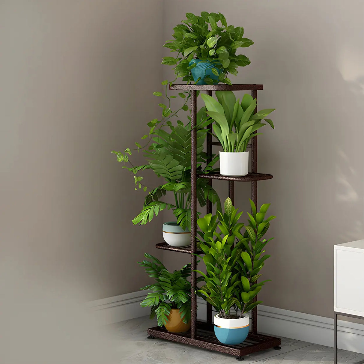 Sleek Stain-Resistant Metal White Multi-Tier Plant Stand Image - 2