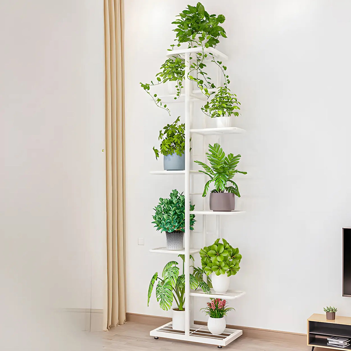 Sleek Stain-Resistant Metal White Multi-Tier Plant Stand Image - 20