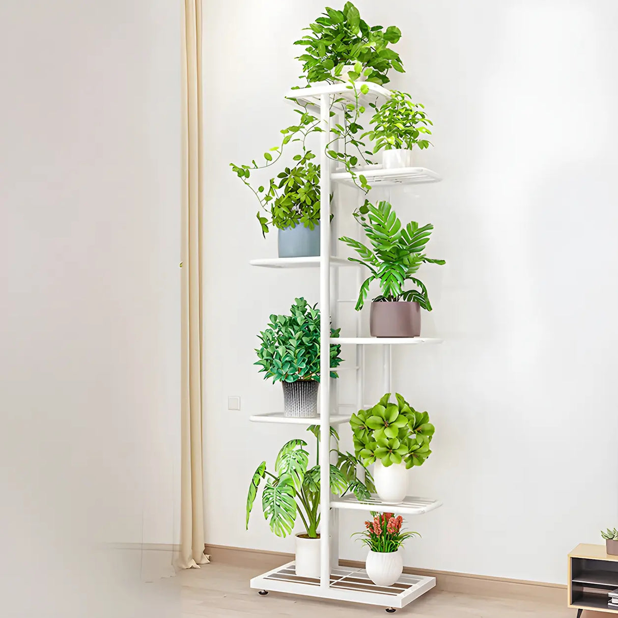 Sleek Stain-Resistant Metal White Multi-Tier Plant Stand Image - 21