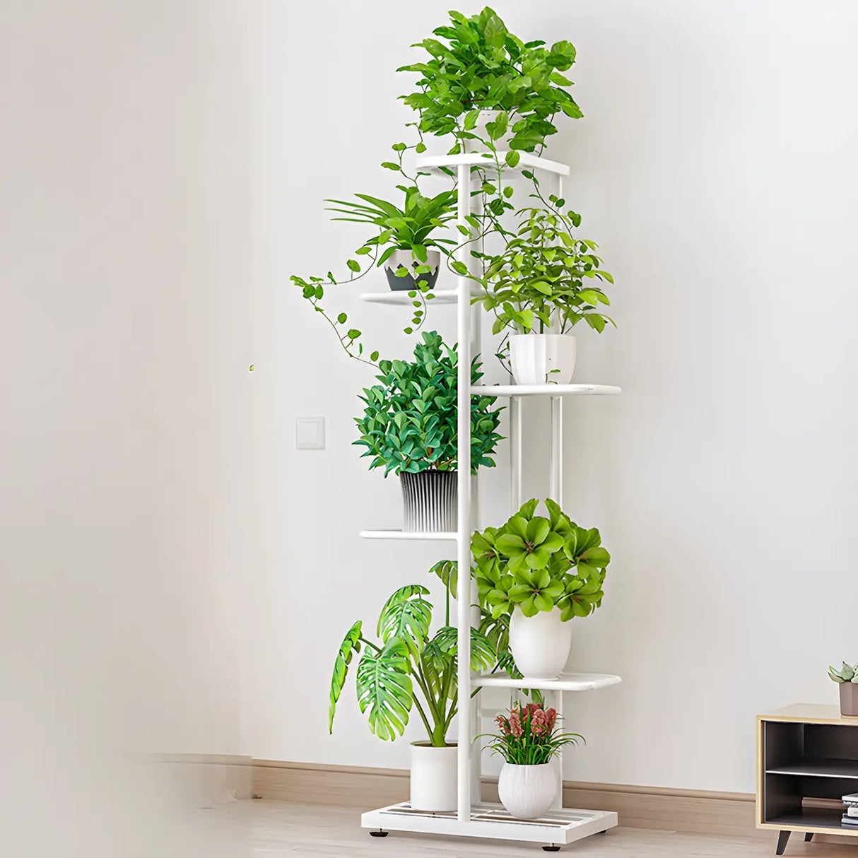 Sleek Stain-Resistant Metal White Multi-Tier Plant Stand Image - 24