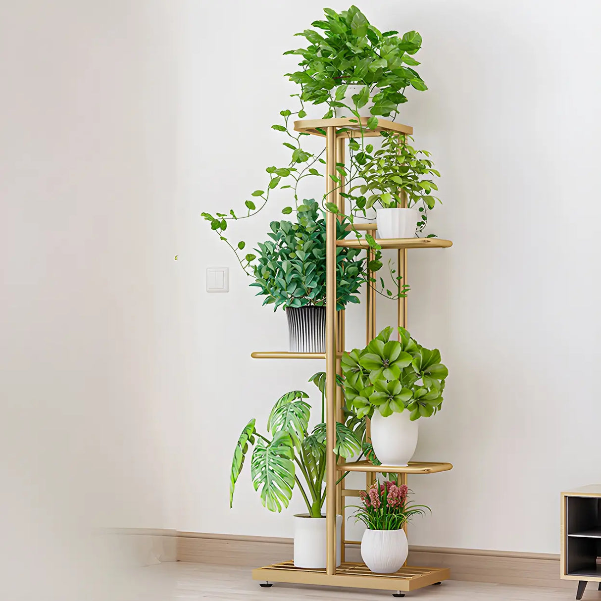 Sleek Stain-Resistant Metal White Multi-Tier Plant Stand Image - 25