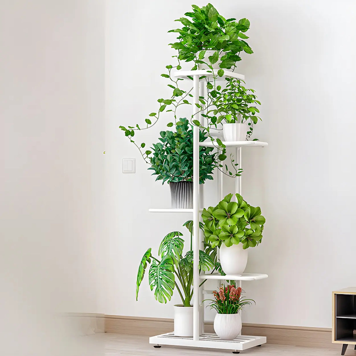 Sleek Stain-Resistant Metal White Multi-Tier Plant Stand Image - 26