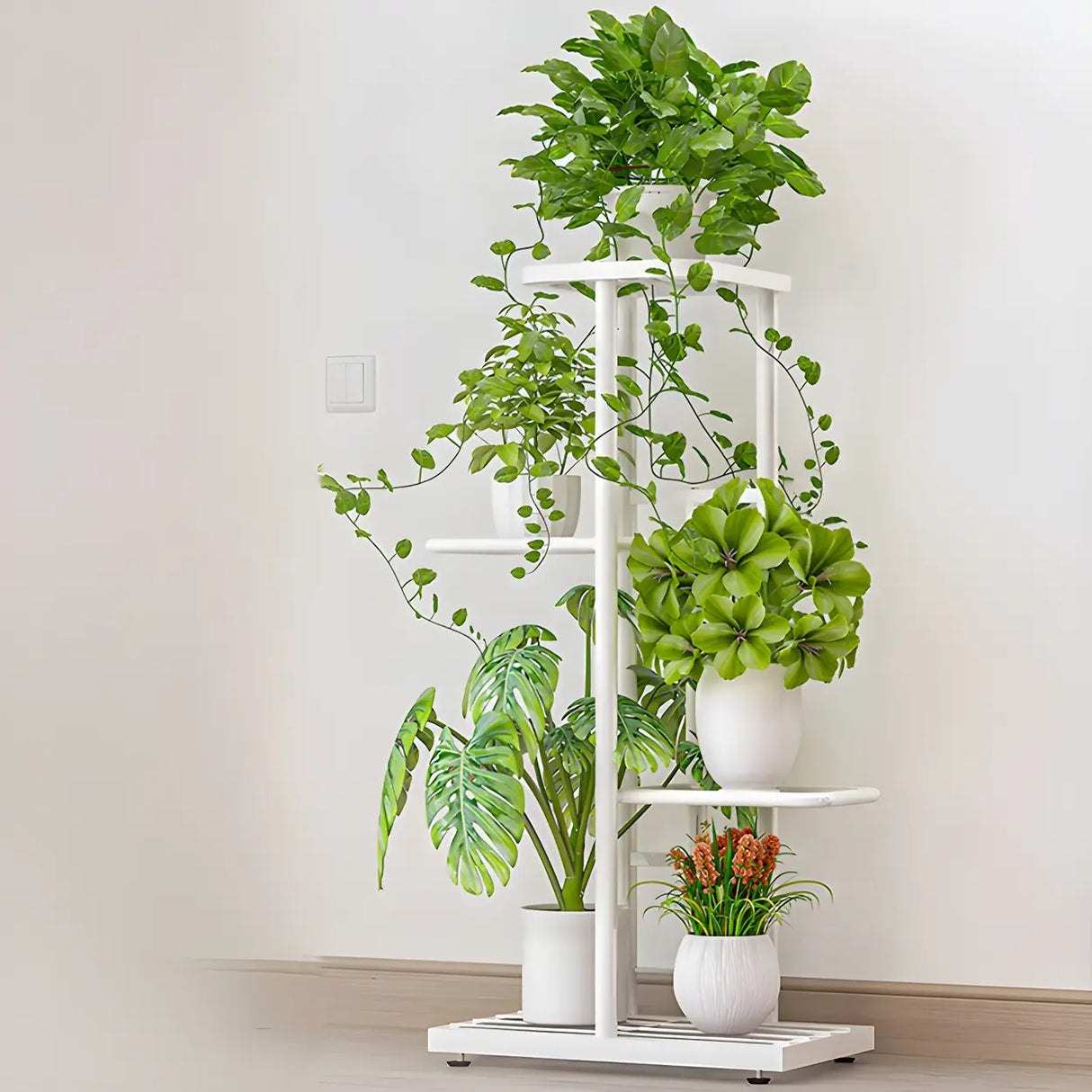 Sleek Stain-Resistant Metal White Multi-Tier Plant Stand Image - 27