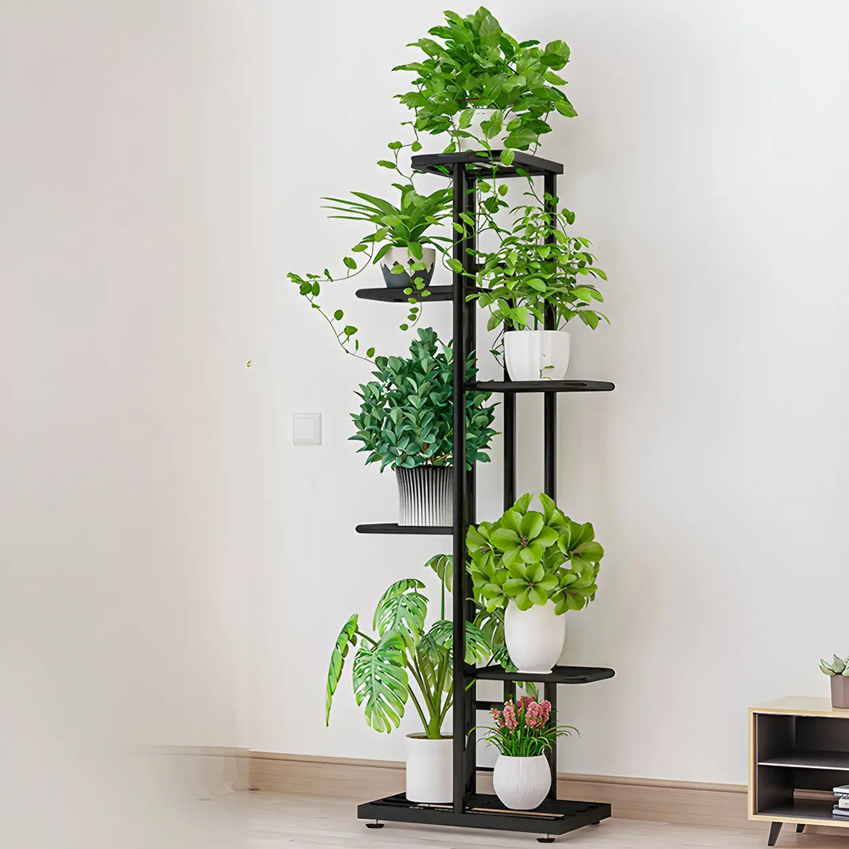 Sleek Stain-Resistant Metal White Multi-Tier Plant Stand Image - 28