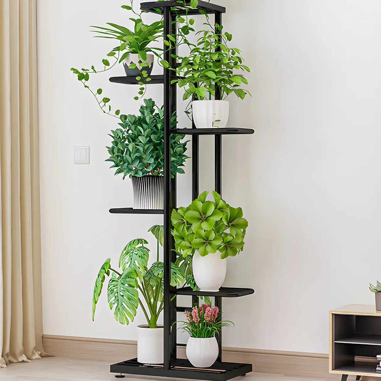 Sleek Stain-Resistant Metal White Multi-Tier Plant Stand Image - 3