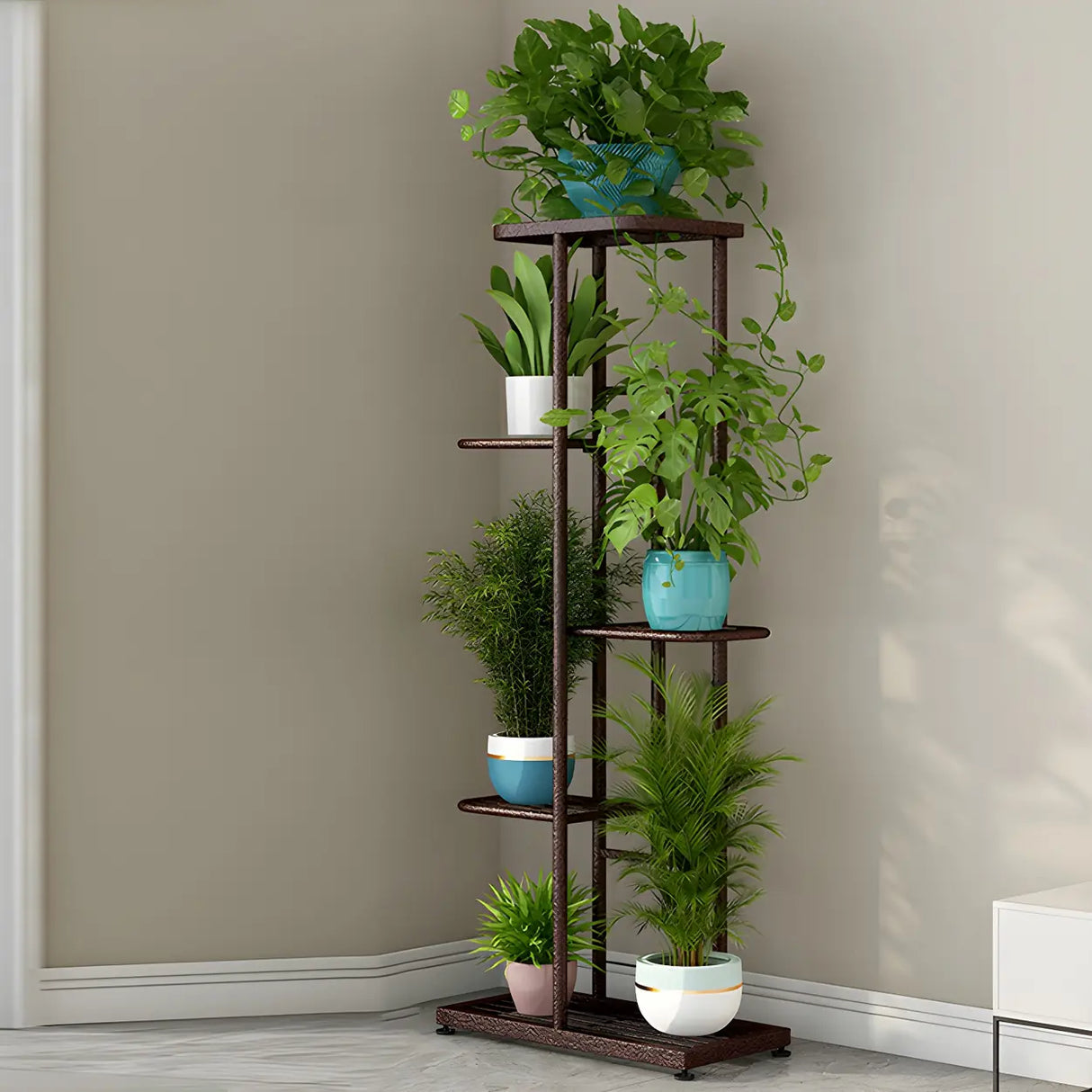 Sleek Stain-Resistant Metal White Multi-Tier Plant Stand Image - 4
