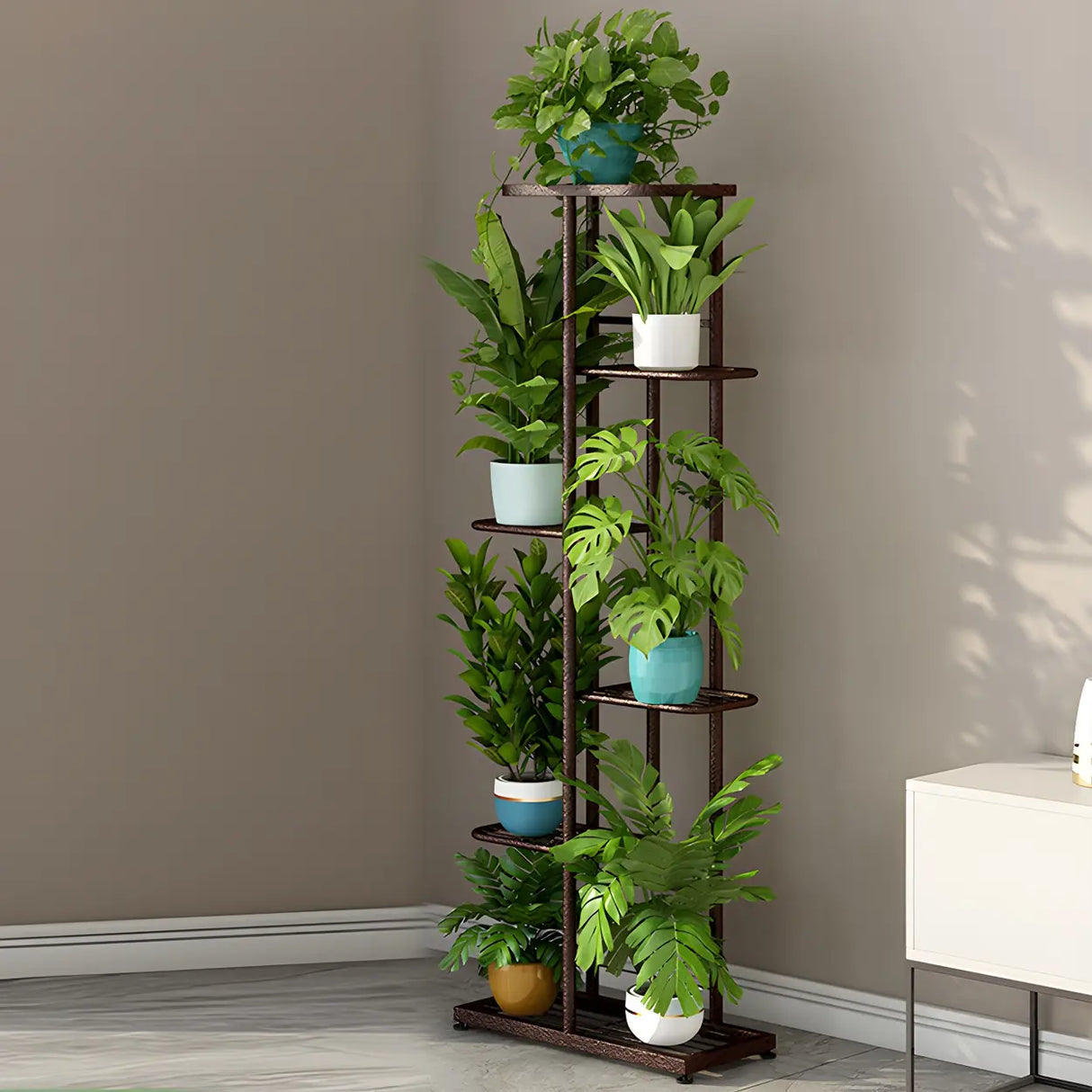 Sleek Stain-Resistant Metal White Multi-Tier Plant Stand Image - 6