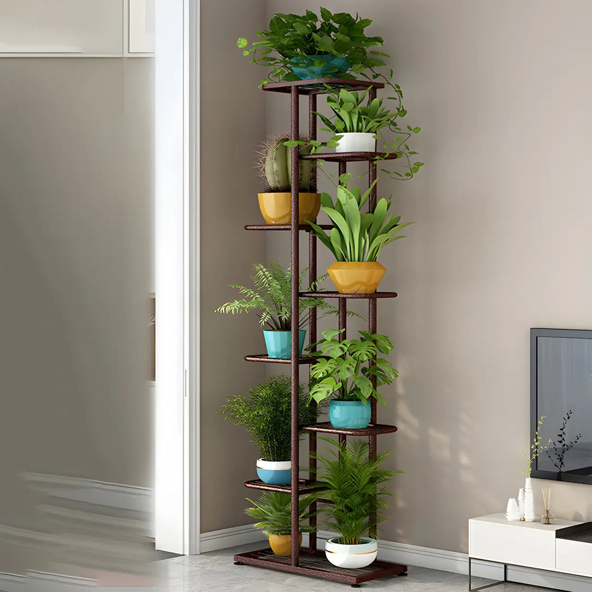 Sleek Stain-Resistant Metal White Multi-Tier Plant Stand Image - 8